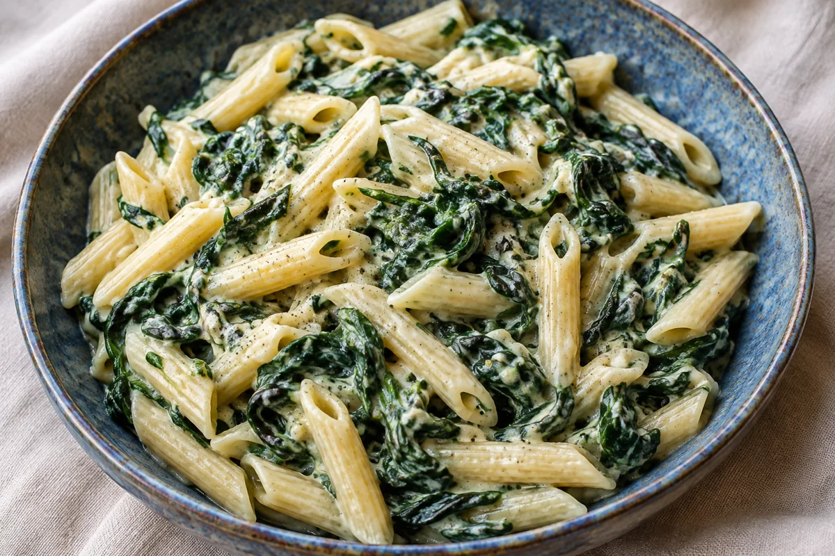 Pâtes aux épinards et fromage frais