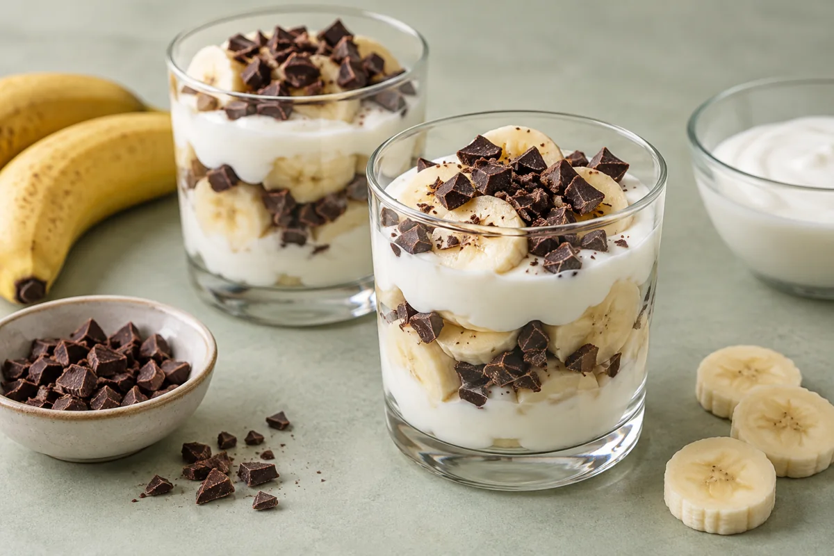 Verrines de yaourt, banane et chocolat noir